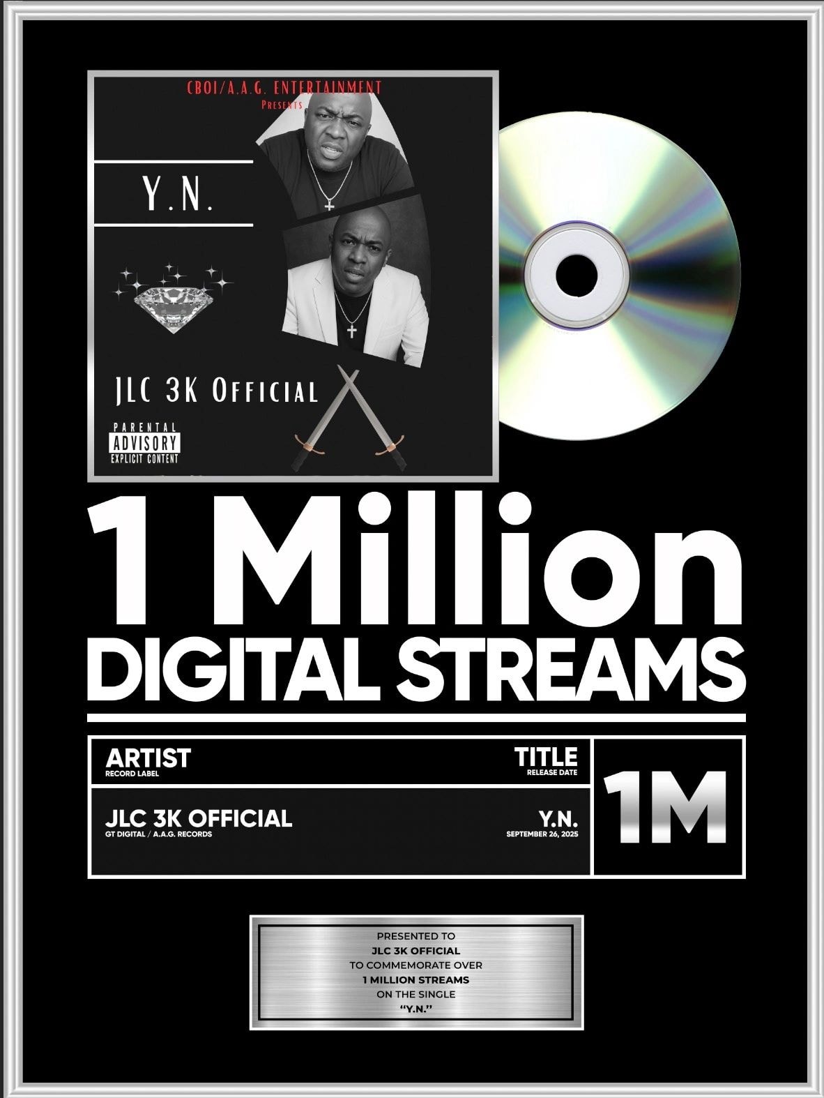 1 Million Digital Streams milestone — Y.N. by JLC 3K Official